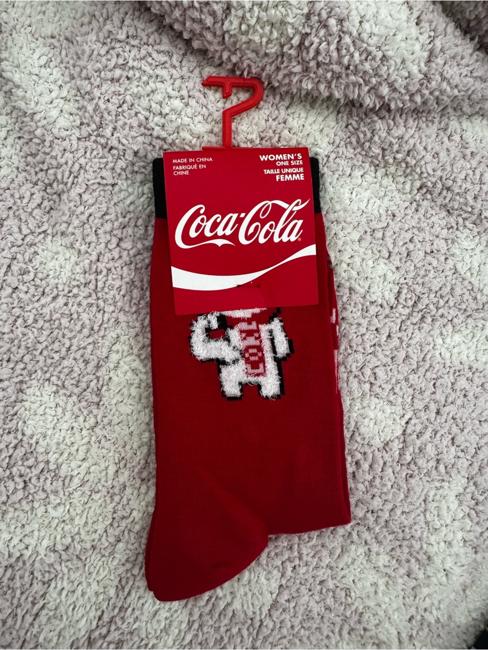 Coca Cola Women's Red Crew Socks with White Logo Accent